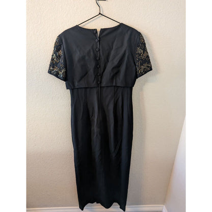 Vintage 1990s Liz Claiborne Night Womens Sz 8 Formal Maxi Dress Beaded Black