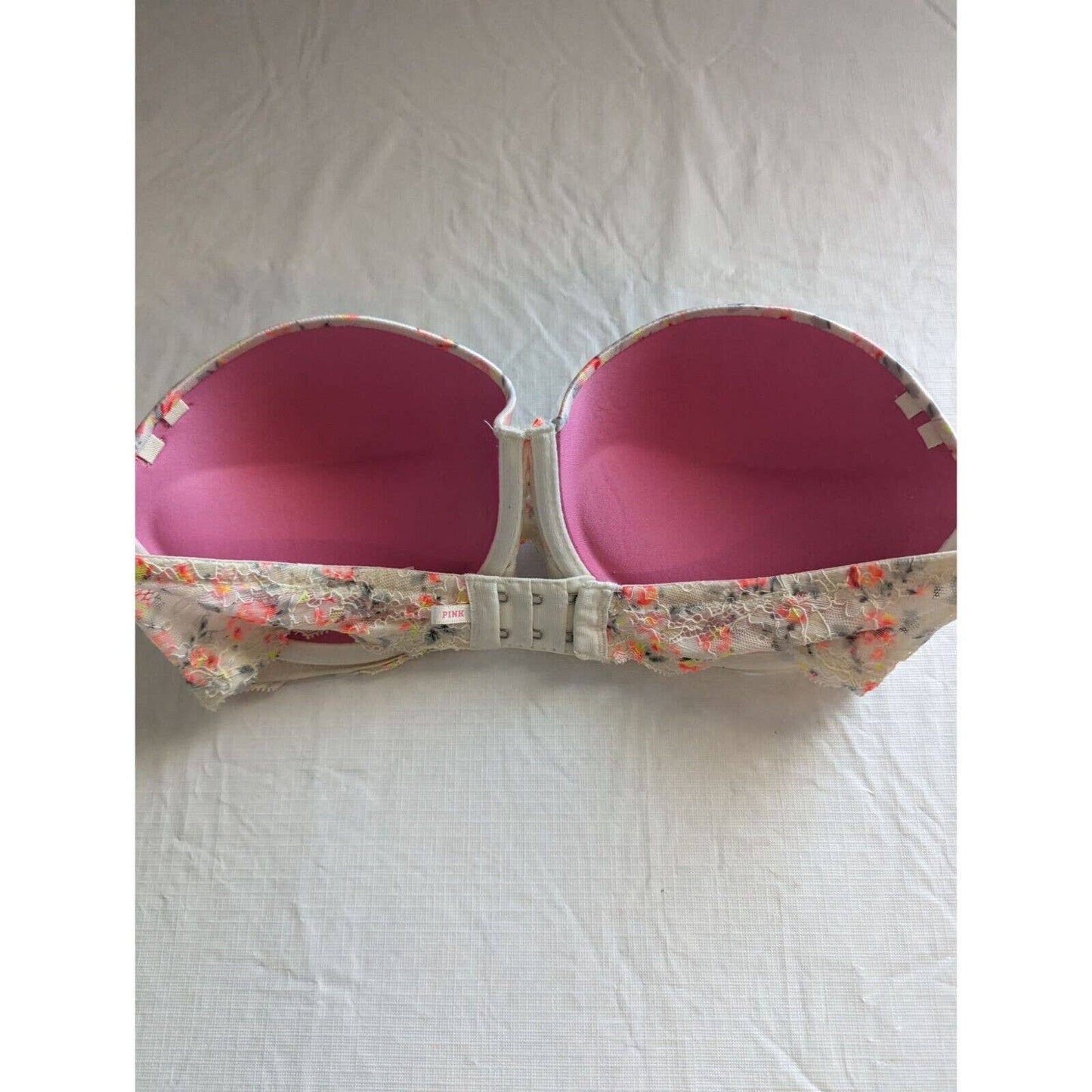 Pink by Victorias Secret Sz 36D Multi Way Push Up Bra White Pink Floral