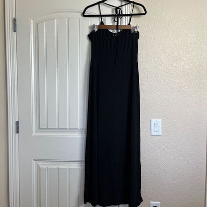 Charlotte Russe Womens Sz L Maxi Halter Dress Solid Black Vintage Y2K