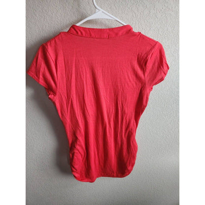 Maurices Womens Sz M Short Sleeve Ruffled Front T Shirt Dark Coral