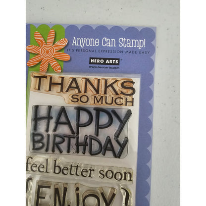 Hero Arts Clear Rubber Stamp Set Big Words Happy Birthday Thanks Enjoy