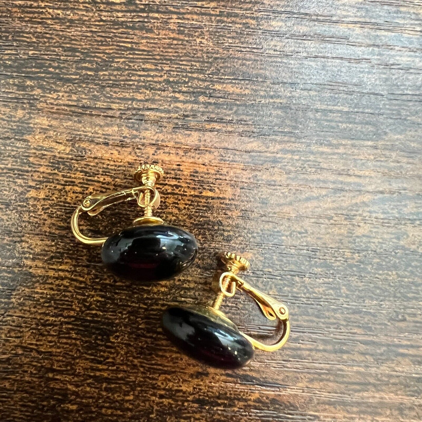 Vintage 1990s Dauplaise Clip On Earrings Art Deco Round Black Gold