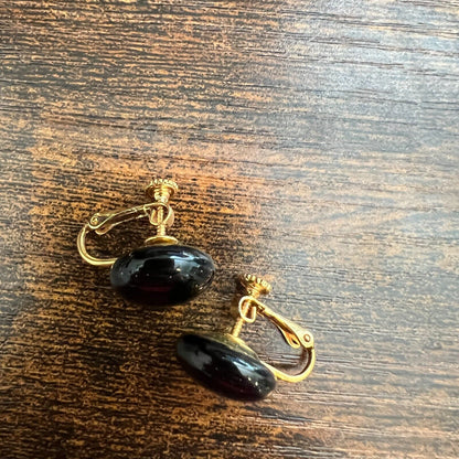 Vintage 1990s Dauplaise Clip On Earrings Art Deco Round Black Gold