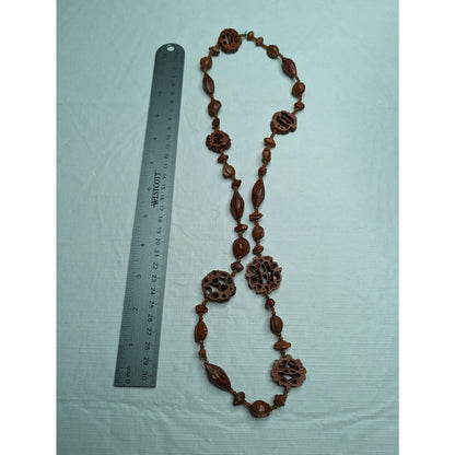 Vintage Mid Century Single Strand Wooden Bead Necklace Brown Art to Wear