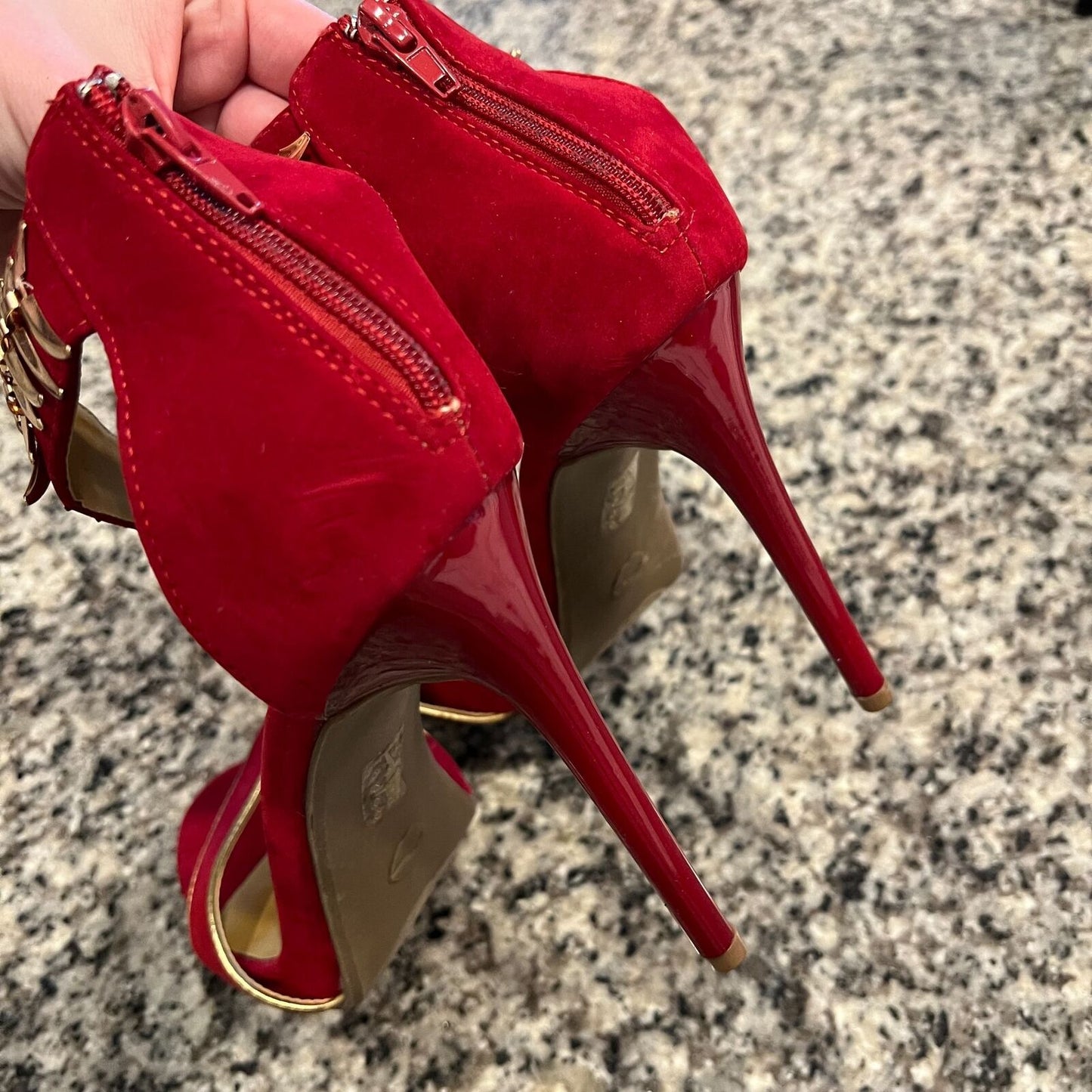 Shoe Republic LA Womens Sz 10 Red and Gold Trim High Heel Sandals Y2K Drag