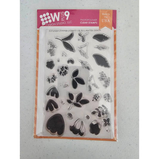 W Plus 9 Clear Rubber Stamp Set Floral Leaves Flowers Photopolymer