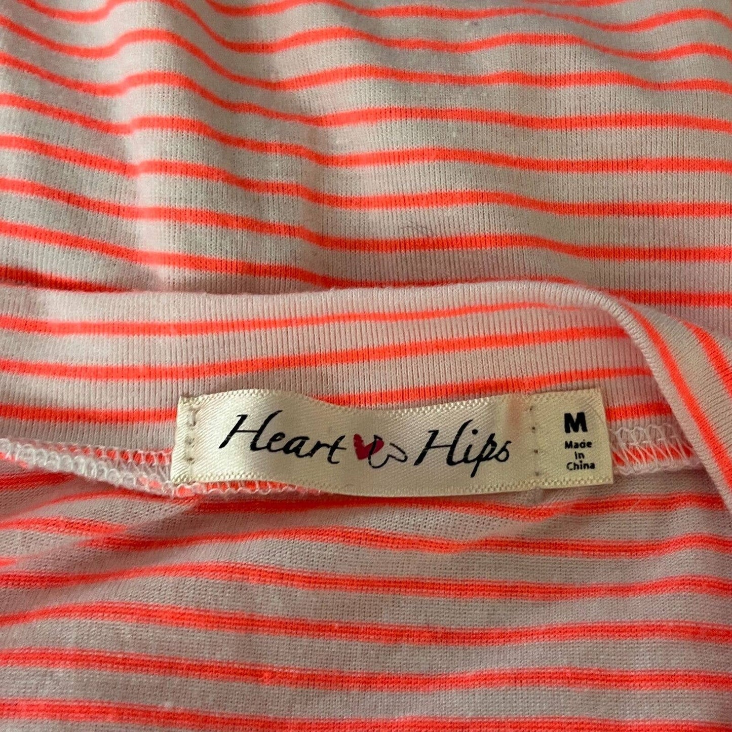 Heart Hips Womens Sz M Short Sleeve T Shirt Neon Pink Striped