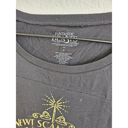 Fantastic Beasts Womens Sz M 3/4 Sleeve T Shirt Black Gold Newt Scamander