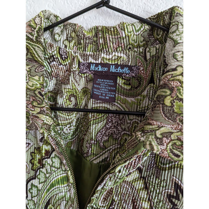 Madison Michelle Womens Sz M Lightweight Zip Up Crinkle Jacket Green Floral