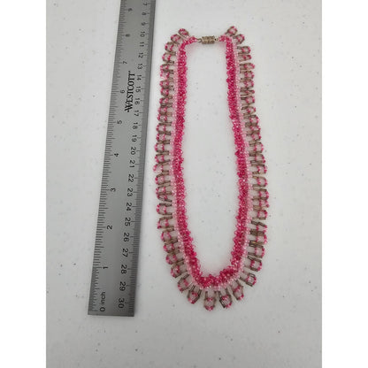 Vintage Y2K seed Bead Womens Choker Necklace Pink and Gold Preppy