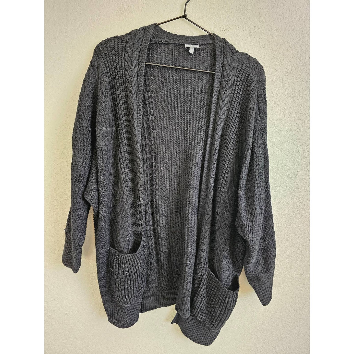 Charlotte Russe Womens Sz L Open Front Knit Cardigan Sweater Black w/ Pockets