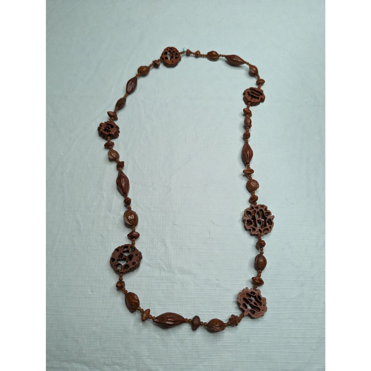 Vintage Mid Century Single Strand Wooden Bead Necklace Brown Art to Wear