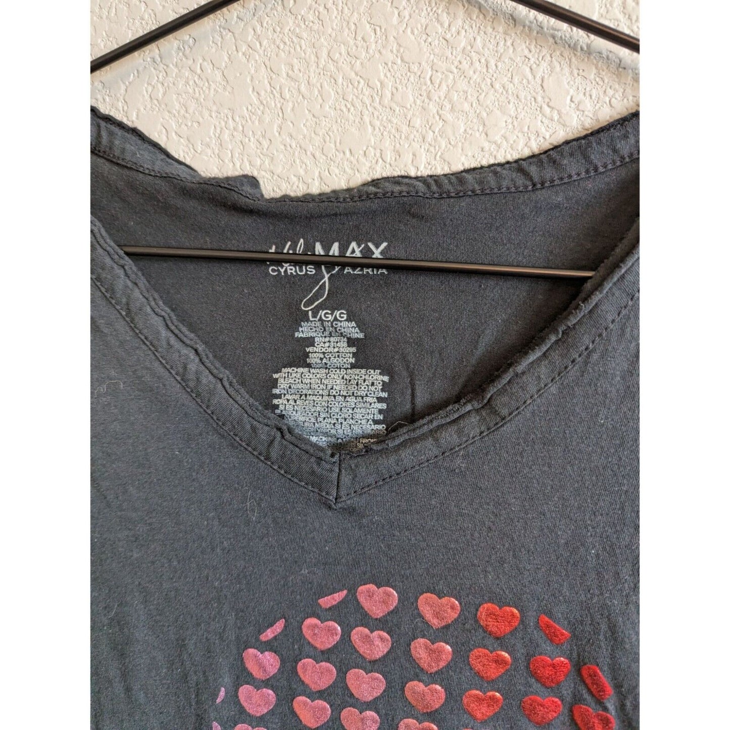 Vintage Y2K 2000s Miley Cyrus Max Azria Womens Sz L T Shirt Metallic Hearts