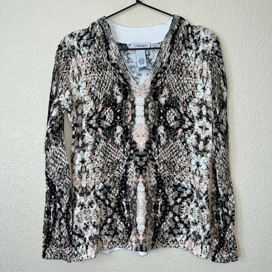 Carmen Marc Valvo Womens Sz M Long Sleeve Snakeskin Snake Print Blouse