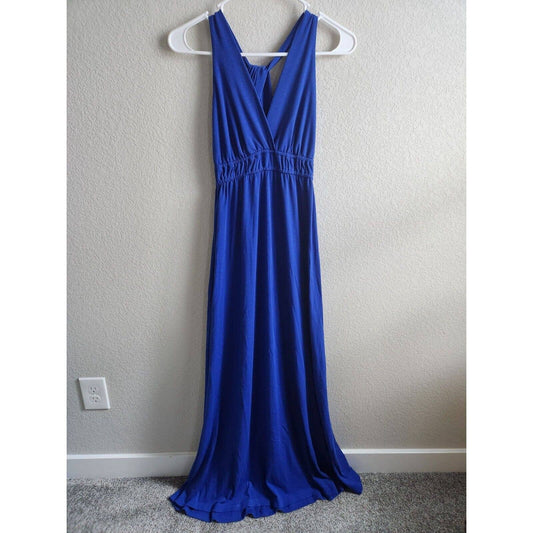 L8Ter Womens Sz L Maxi Dress Solid Blue Sleeveless Cross Back