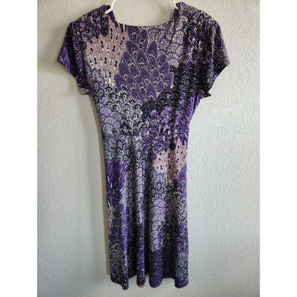 Connected Apparel Womens Sz 10P Midi Dress Purple Mandala Print