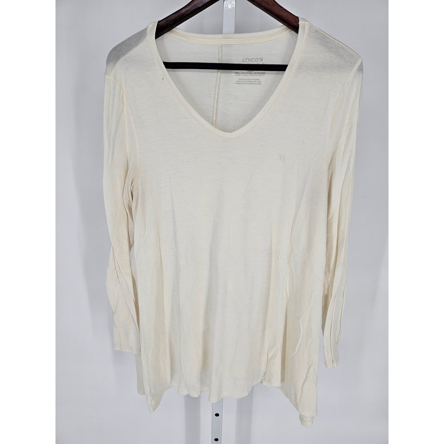 Chicos Womens Sz 1 (L) Long Sleeve The Ultimate Tee T Shirt White Cream