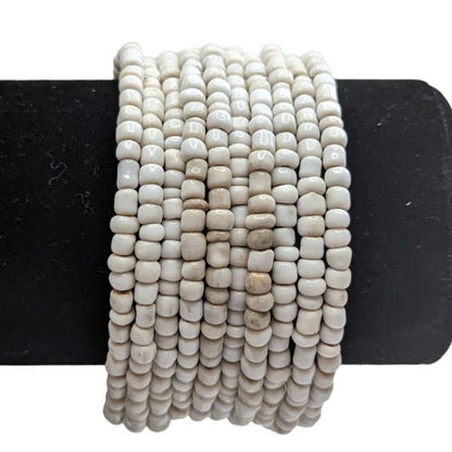 Vintage Mid Century Layered Glass Bead Bangle Bracelet Ivory Beads