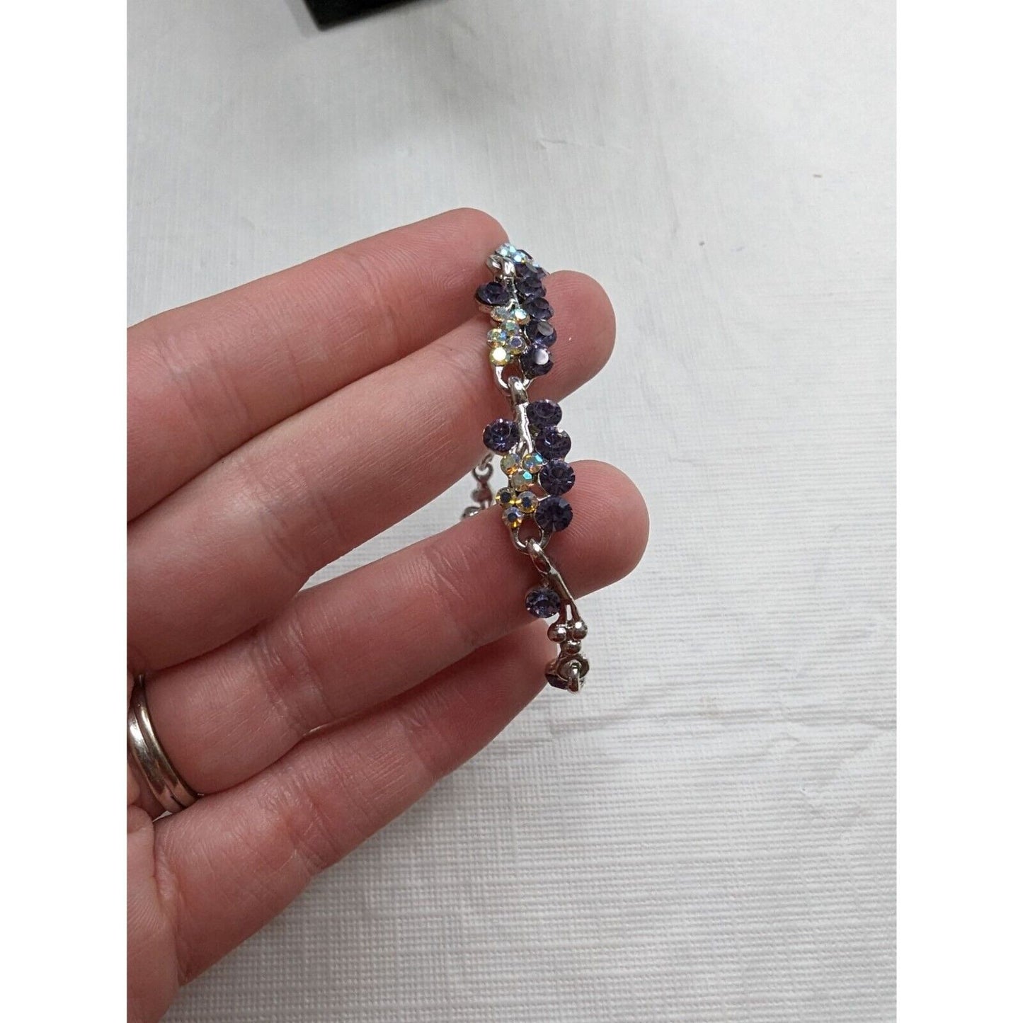 Vintage Y2K Womens Rhinestone Bracelet Purple Silver 2000s