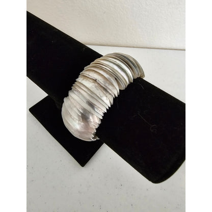 Vintage 1980s Statement Piece Chunky Vracelet Silver stacked Shells
