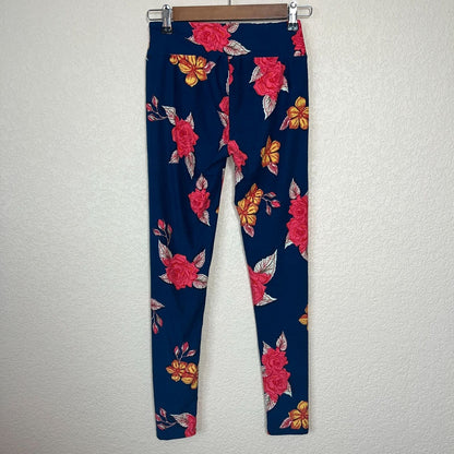 Lularoe OS One Size Womens Leggings Navy Blue Pink Floral Rose