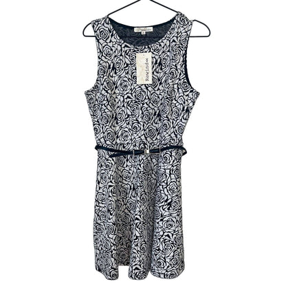 Rewind Womens Sz M Sleeveless Knit Dress Black Gray Rose Belted A Line