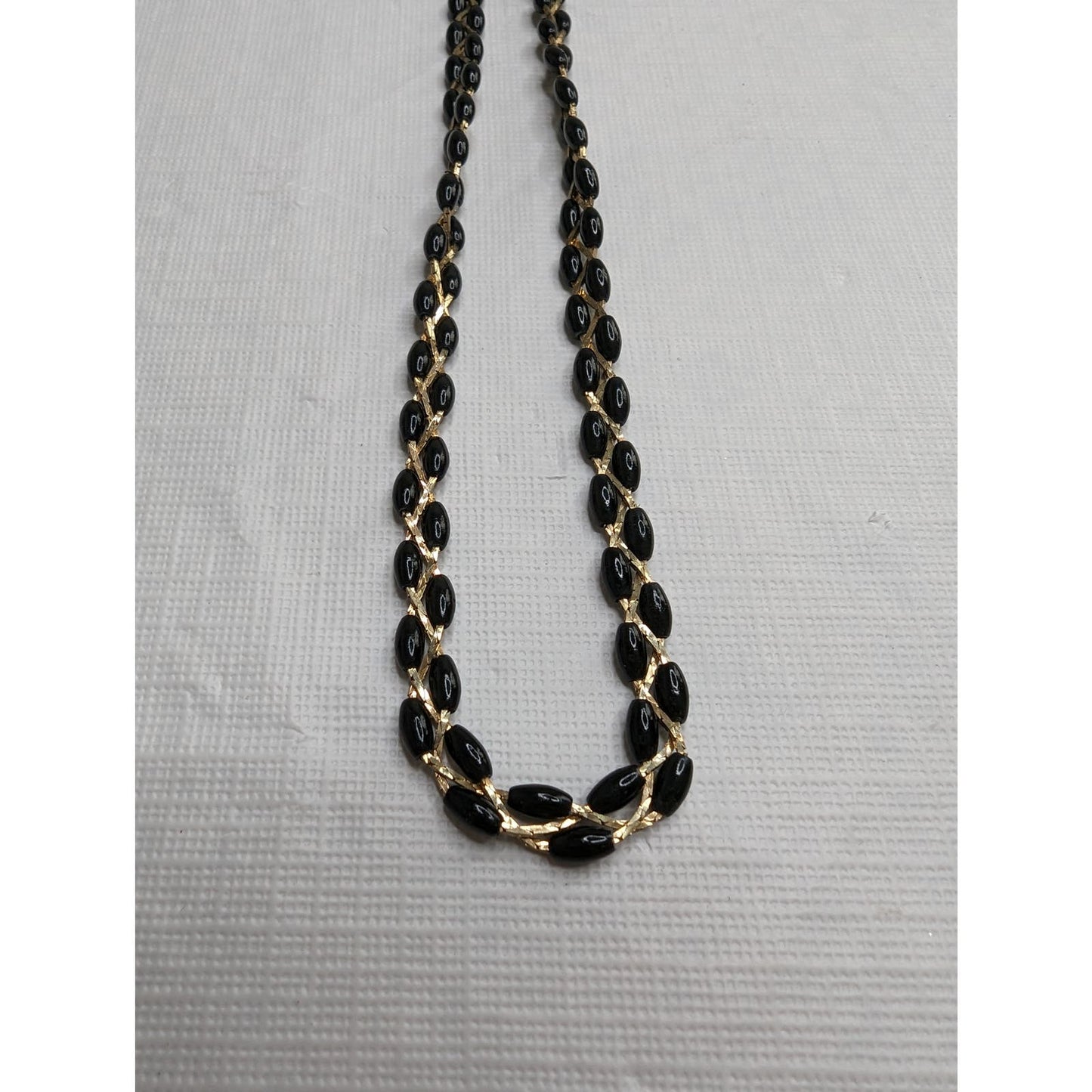 Vintage Dainty Braided Gold Tone Chain Necklace w/ Black Beads