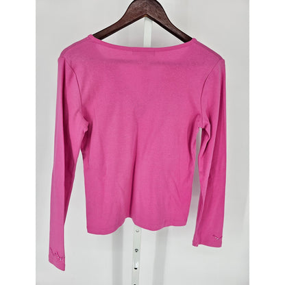 Sigrid Olsen Womens Sz S Long Sleeve 100% Cotton Top Bright Pink Embellished