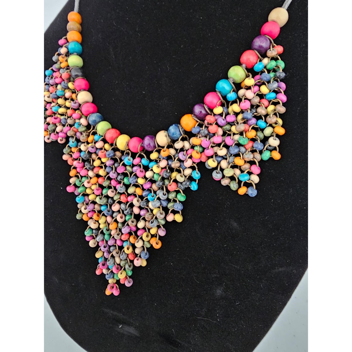 Vintage Y2K Wooden Beaded Bib Style Necklace Rainbow Pride