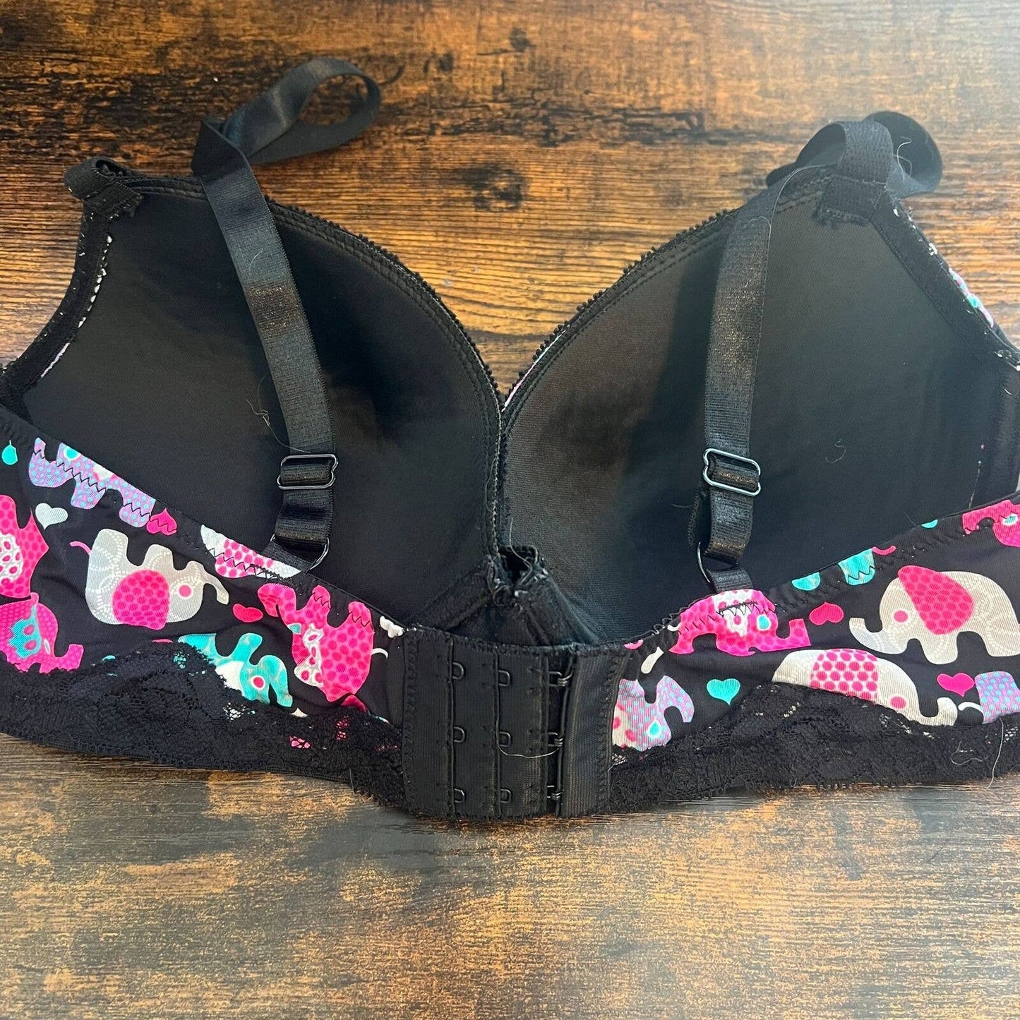 Jasmine & Ginger Womens Sz 34DD Padded Bra Elephant Print Colorful