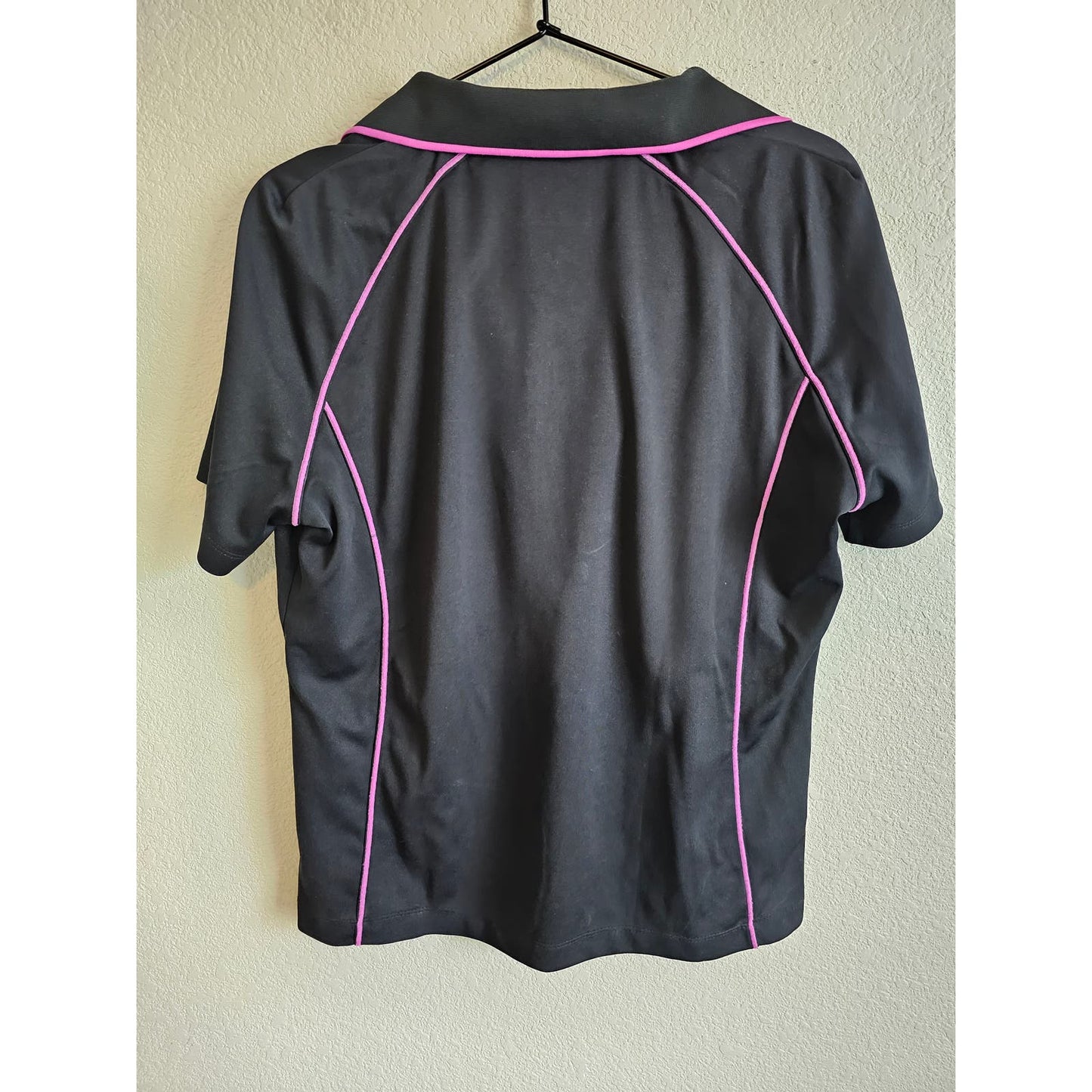 Monterey Club Womens Sz L Short Sleeve Athletic Polo Shirt Black Pink Zip Front