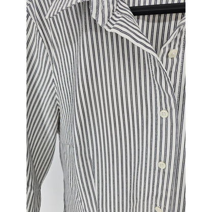 Covington Womens Sz L Long Sleeve Button Up dress Shirt Striped Gray White