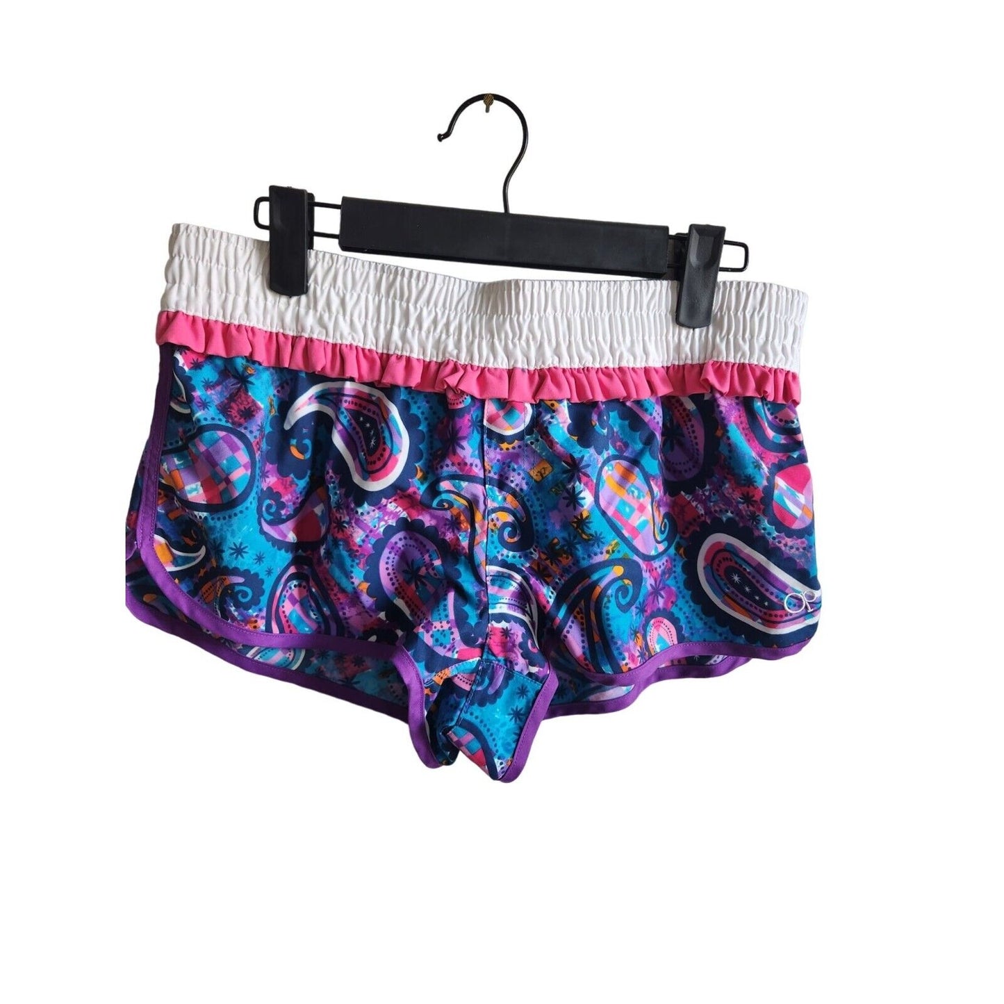 OP Juniors Sz M Pull On Athletic Water Shorts Bright Purple Pink Paisley