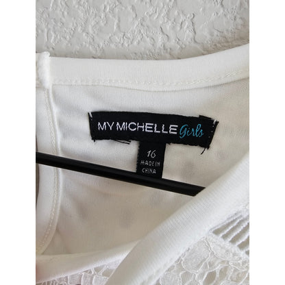 My Michelle Girls Sz 16 (XL) Above Knee Long Sleeve Ivory Lace Formal Dress