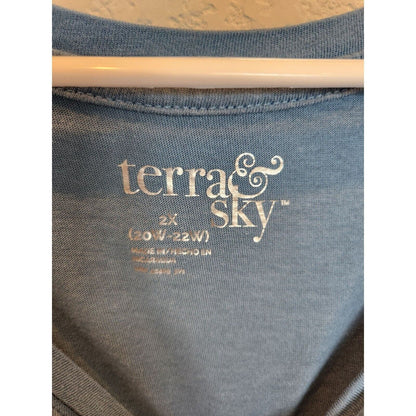 Terra & Sky Womens Sz 2X Slouchy T Shirt Light Blue V Neck