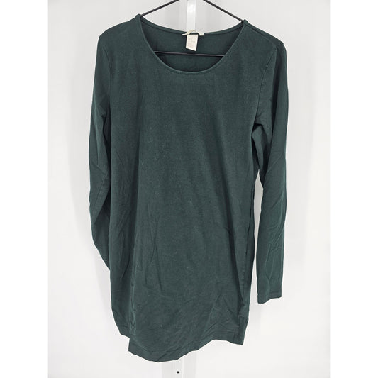 H&M Womens Sz L Long Sleeve Knee Length Shirt Dress Forest Green Fitted