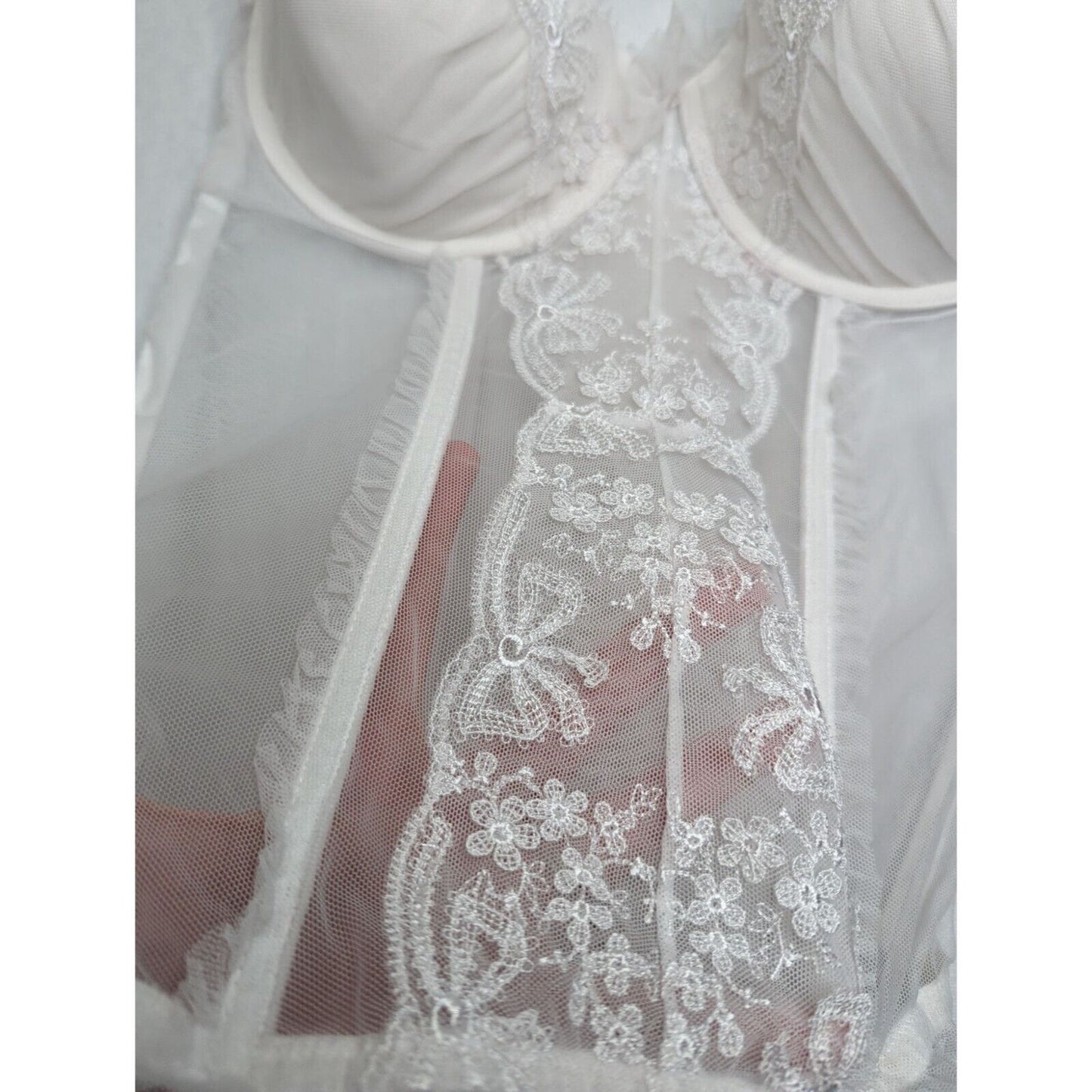 Victorias Secret Womens Sz 36D White Corset Top Bride Semi Sheer Lace