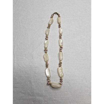 Vintage 1990s Single Strand Beaded Necklace Cream and Light Pink Stones