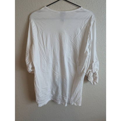 H&M Womens Sz M Tab Sleeve Long Sleeve T Shirt Solid White