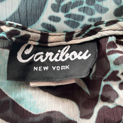 Vintage Caribou New York Womens Sz M Blue Black Animal Print Blouse 1990s