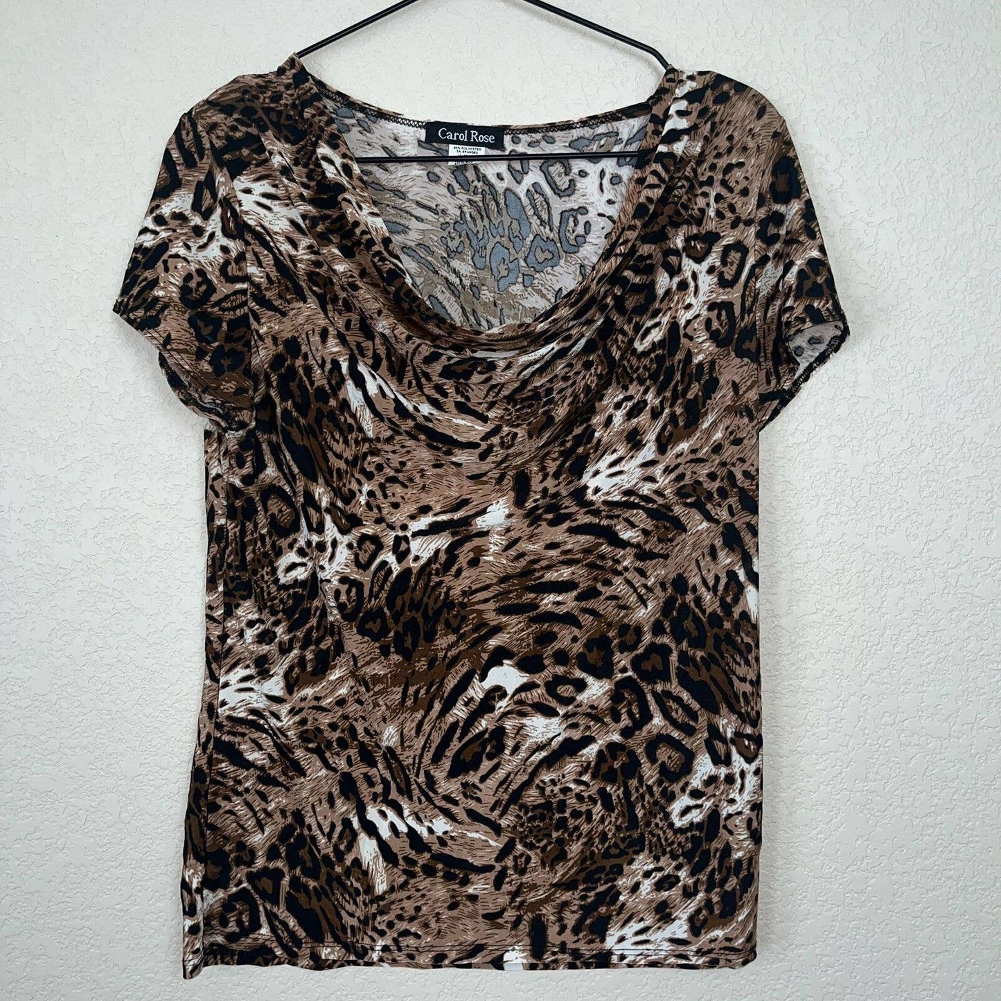 Vintage Carol Rose Womens Sz M Scoop Neck Blouse Animal Print Brown