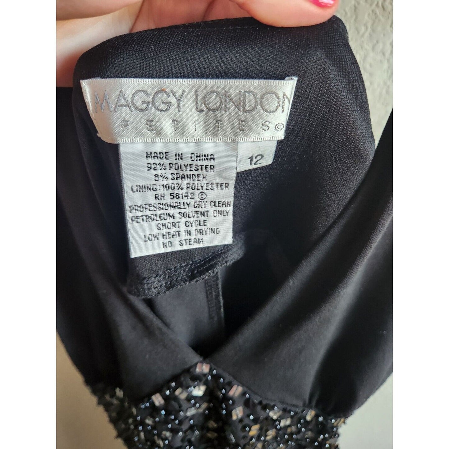 Vintage Maggy London 12P Petite Halter Midi Dress Black Formal Beaded