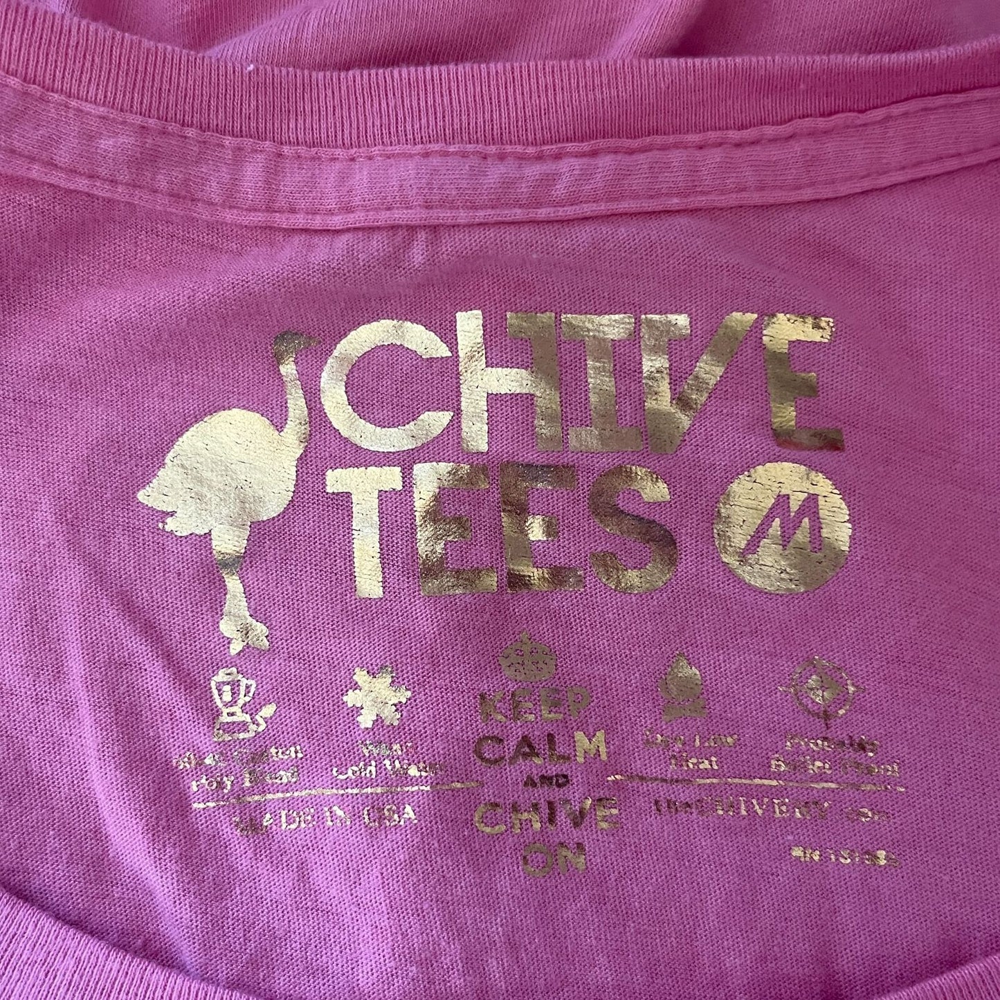 Chive Tees Womens Sz M Keep Calm and Chive On Pink White