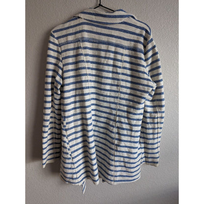 Tulle Womens Sz L Open Front Cardigan Sweater Blue White striped