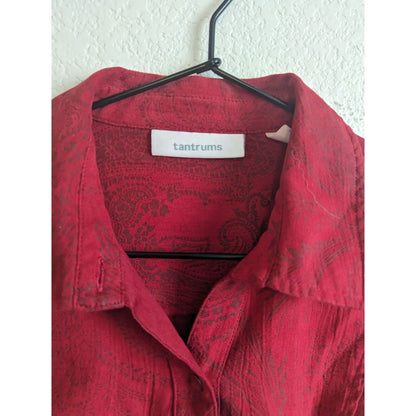 Tantrums Womens Sz M Long Sleeve Button Up Blouse Red Floral Vintage