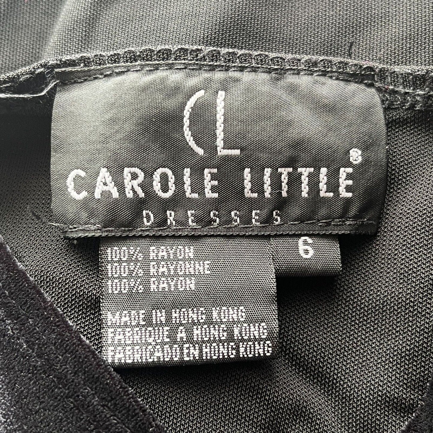 Vintage Carole Little Womens Sz 6 Maxi Dress Black Formal Short Sleeve