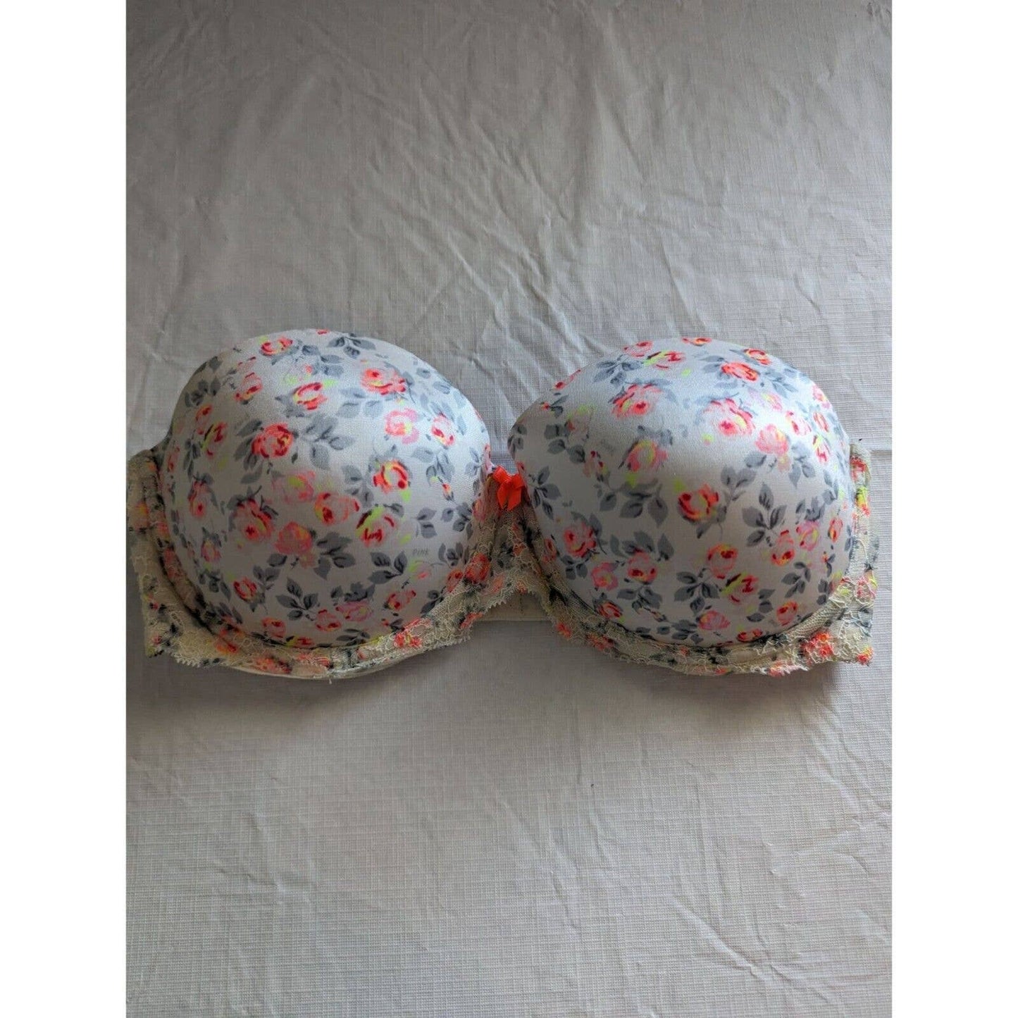 Pink by Victorias Secret Sz 36D Multi Way Push Up Bra White Pink Floral