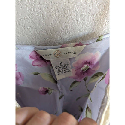 Vintage 1990s Private Luxuries Sz M Light Purple Satin Nightgown Floral