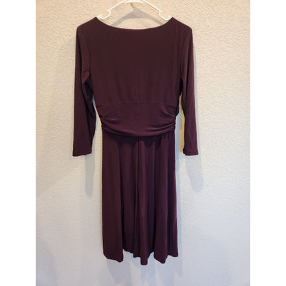 Chaps Womens Sz M Midi Dress Dark Purple Long Sleeve