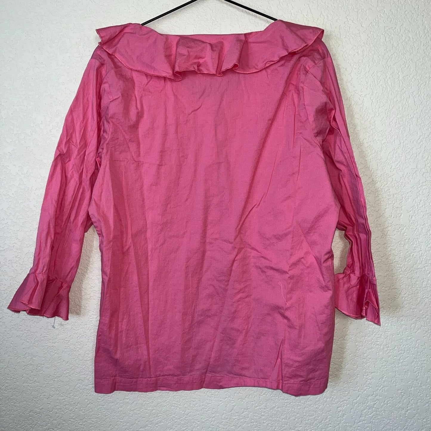 Passports Womens Sz XL Long Sleeve Cotton Blend Shirt Ruffled Neckline Pink